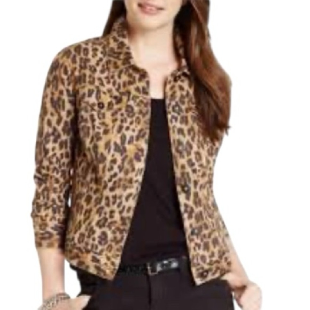 Style & Co Denim Trucker Stretch Leopard Print Jacket size XL
